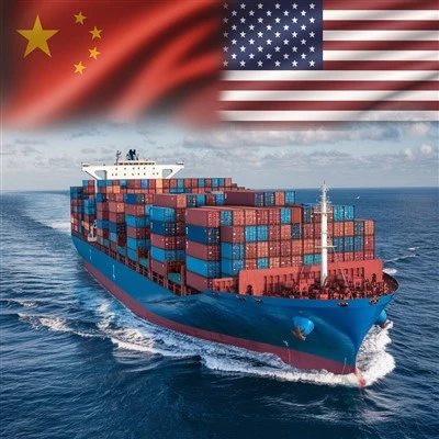Cludo nwyddau o'r môr o borthladd Shanghai i'r Unol Daleithiau